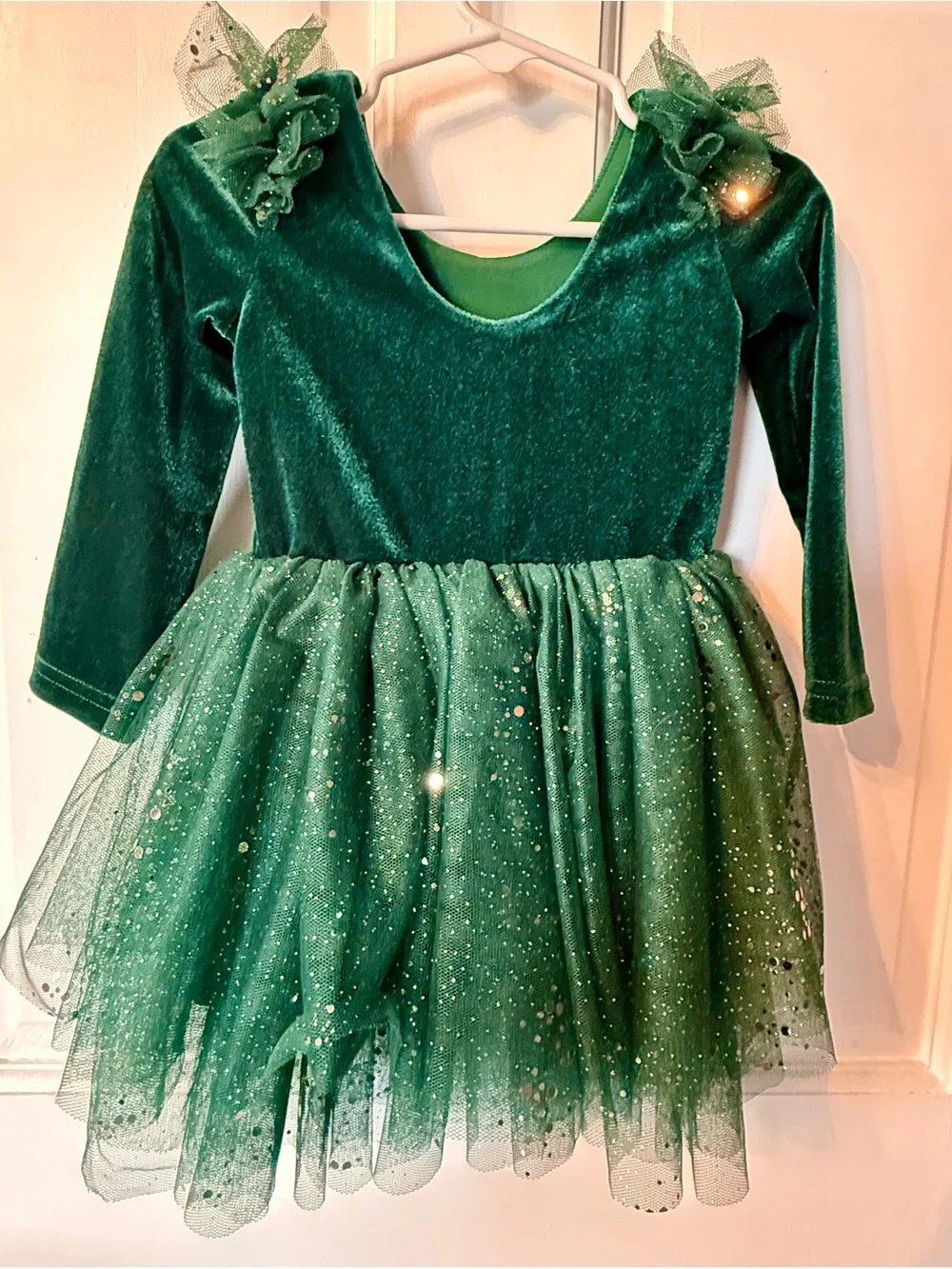 Elestory Emerald Green Tulle Gold Sparkle Party Dress Christmas Holiday